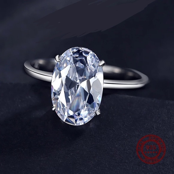 3Ct OVAL Cut VVS 4 Prong Setting Solitaire 925 Ring - Picture 5 of 16